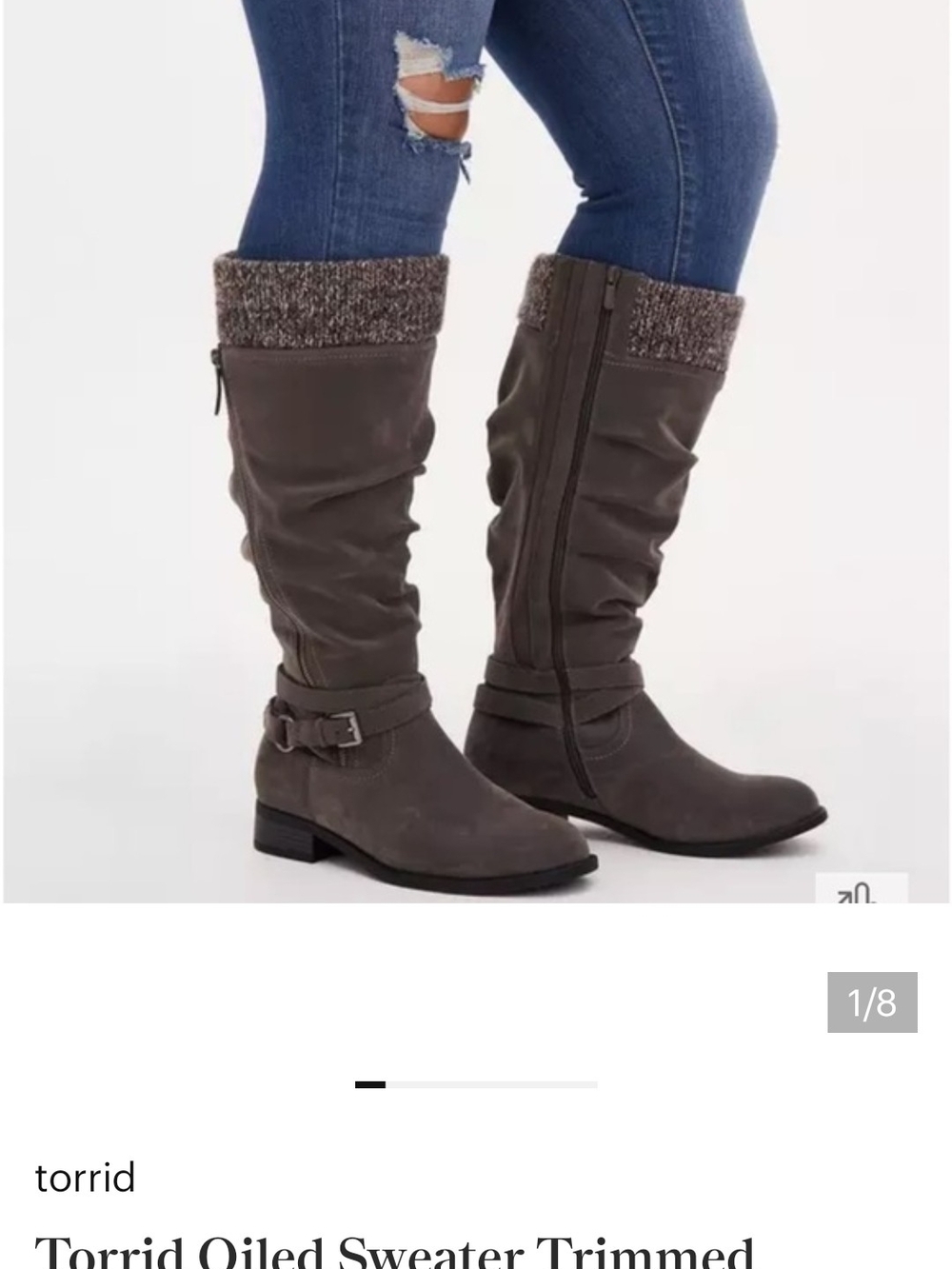 torrid Gray Oiled Knee Boots with Sweater Cuff